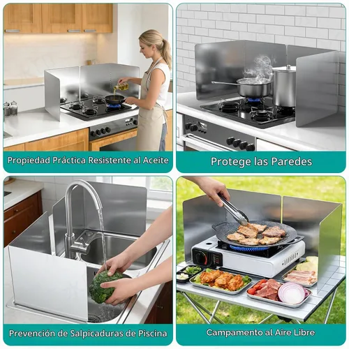 Vista 7 de Protector contra salpicaduras de cocina de 16 x 12 pulgadas, 2 unidades, panel plegable de acero inoxidable con protección de bordes, aislamiento