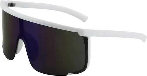Vista 8 de Gafas de sol impecables unisex de gran tamaño con lentes espejadas, montura negra mate Espejo púrpura