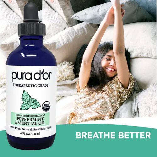 Vista 5 de PURA D'OR Aceites esenciales de lavanda y menta orgánicos (4 onzas) 100% puros y naturales, grado terapéutico para cabello, cuerpo, piel, difusor