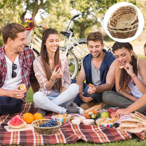 Vista 7 de EXCEART - 3 cestas de frutas de bambú hechas a mano de 6.69 pulgadas, cesta tejida para servir alimentos para postres, aperitivos, contenedor