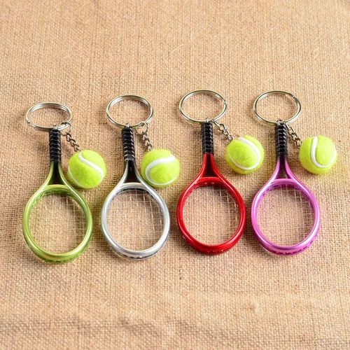 Vista 5 de Mini raqueta de tenis de color con llavero de bola