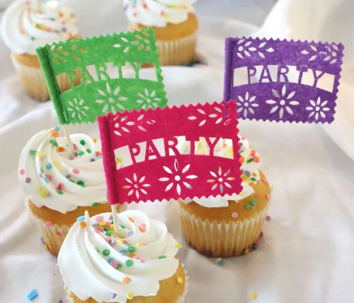 Vista 5 de Del Mex Juego de 18 mini banderitos de papel mexicano multicolor para decoración de cupcakes (felicitaciones)
