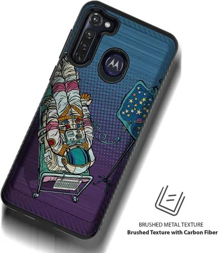 Vista 3 de CasesOnDeck Funda de agarre compatible con [Motorola Moto G Stylus (2020) [Brushed Armor] - Funda delgada y resistente, color negro mate (astronauta)
