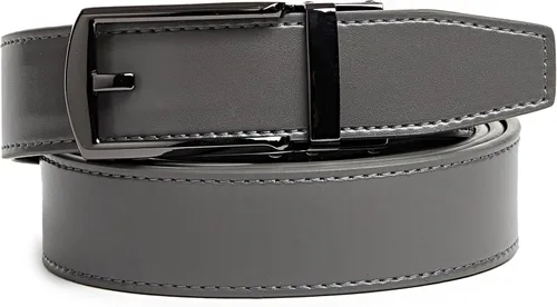 Vista 4 de Cinturón de trinquete de cuero genuino para hombre, cinturón ajustable con hebilla negra o plateada, vestido e informal