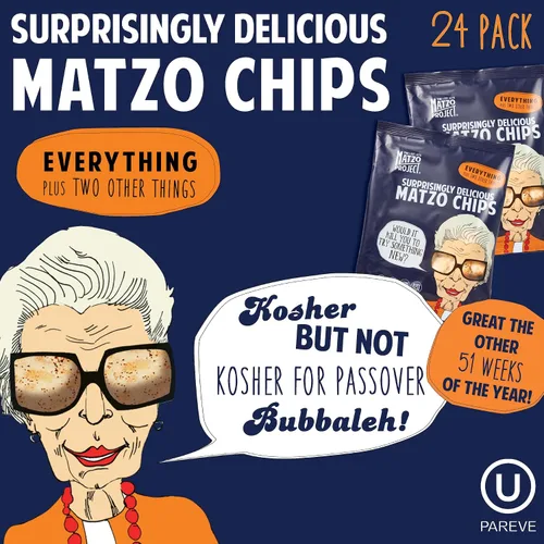 Vista 3 de The Matzo Project Chips de matzo crujientes, todo sabor, vegano, sin nueces, paquete de 24 bocadillos a granel, 1 onza cada uno, envueltos