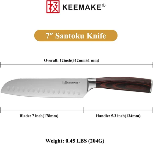 Vista 3 de KEEMAKE Juego de cuchillos Santoku de 2 piezas, juegos de cuchillos de chef japonés con cuchillos de cocina de acero inoxidable de alto carbono