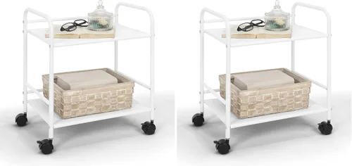Vista 8 de SunnyPoint Carrito utilitario de metal de 2 niveles, estante de almacenamiento móvil con ruedas giratorias, organizador de espacio pequeño