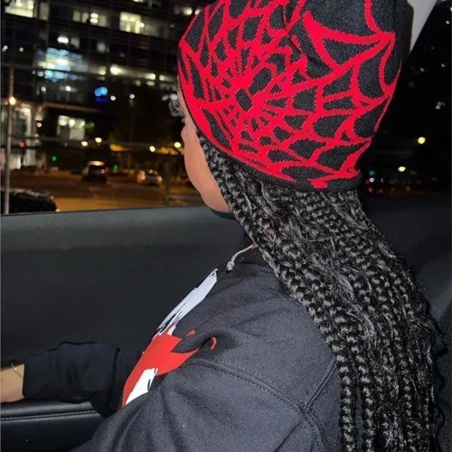Vista 6 de Sombrero de punto con patrón de araña Y2K invierno cálido sombrero de lana moda moda hip hop suéter sombrero casual deportes para hombres mujeres