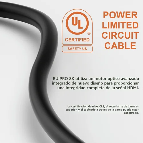 Vista 8 de RUIPRO - Cable de fibra óptica HDMI 2.1 8K, clasificación CL2, 48 Gbps, 8K60, 4K120, 3 pies
