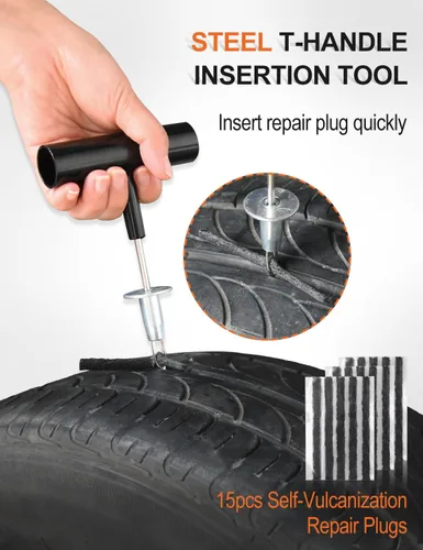Vista 4 de SAFELIFE Kit de reparación de neumáticos con bolsa de almacenamiento de enchufes, kit de tapones de neumáticos resistentes, herramienta