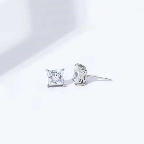 Vista 7 de Tienda Collection Plated Sterling Silver Stud Earrings set with Princess Brilliant Cut Infinite Elements Cubic Zirconia