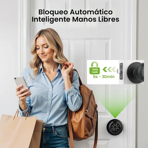 Vista 5 de GHome Smart - Cerradura de puerta de huellas dactilares inteligente, perilla de puerta de huellas dactilares inteligente 4 en 1 con teclado, control