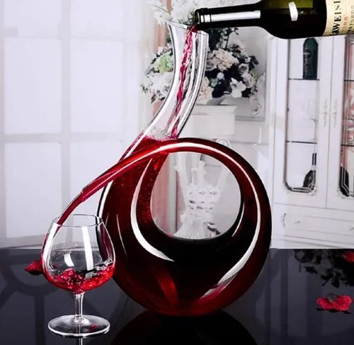 Vista 3 de Decantador de vino aireador – 100% soplado a mano sin plomo vidrio de cristal de vino tinto jarra de vino regalo para los amantes del vino