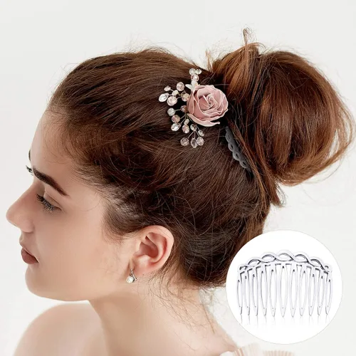 Vista 6 de WILLBOND 16 piezas de accesorios para peine de pelo para mujer, peines laterales franceses, clips decorativos de plástico para mujeres, velo de boda