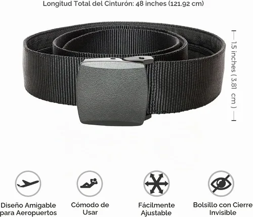 Vista 2 de Zero Grid Cinturón de seguridad de viaje negro, bolsillos ocultos