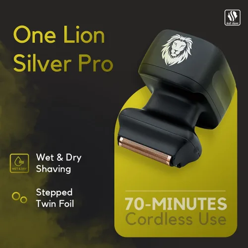 Vista 2 de Skull Shaver One Lion Silver PRO - Afeitadora de precisión para hombres, láminas de acero inoxidable japonesas, uso húmedo/seco, mango ergonómico
