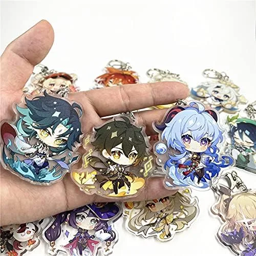 Vista 7 de Genshin Impact Figuras de acrílico llavero en forma de G hebilla accesorios lindo bolso colgante de coche llavero juego fans regalo