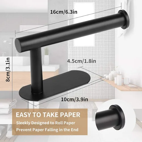 Vista 5 de LAYUKI Soporte de papel higiénico, negro mate, soporte de pared, soporte de rollo de papel higiénico adhesivo mejorado, sin taladrar