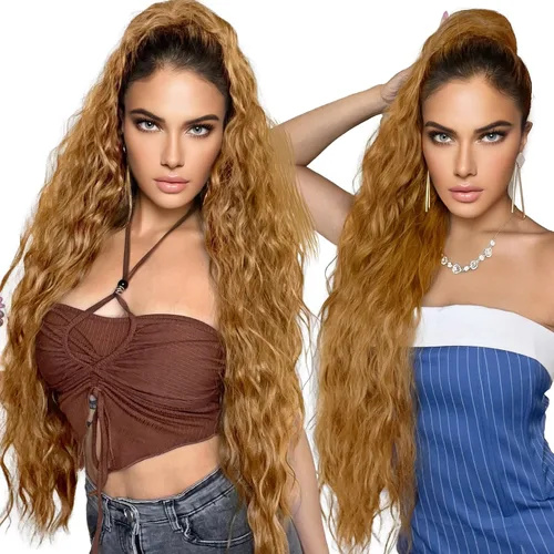 Vista 7 de HOOJIH Extensión de cola de caballo, extensiones de cabello con cordón para cola de caballo de 26 pulgadas de largo, pelo rizado y ondulado natural