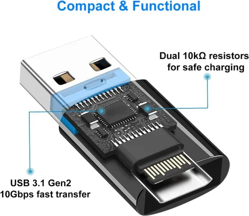 Vista 6 de Adaptador USB a USB C, USB C hembra a USB 3.1 macho adaptador de 10 Gbps compatible con iPhone 17 16 15 14 13 12, Samsung Galaxy S25 S24 S23 S22