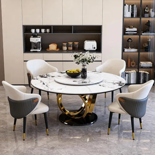 Vista 11 de Mesa de comedor redonda con 31.5 pulgadas desmontable Lazy Susan, moderna mesa de comedor de piedra sinterizada de 59 pulgadas de D para 8 asientos