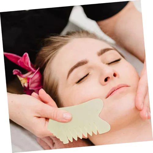 Vista 5 de MERRYHAPY Juego de peine de jade Gua Sha, herramientas faciales para masaje del cuero cabelludo, raspador natural para rostro y cuerpo para seres