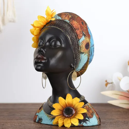 Vista 7 de Esculturas de arte africano, estatuas modernas de mujeres africanas, decoración de habitación, figuras africanas de resina, estatua de busto