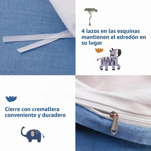 Vista 5 de DJY Funda de edredón individual de dibujos animados, 100% algodón animales