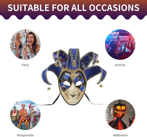 Vista 7 de BLEVET Máscara de mascarada para hombres y mujeres, veneciana veneciana de cara completa, máscara de Mardi Gras, fiesta de Halloween, talla única