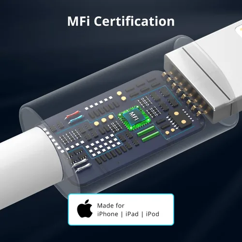 Vista 2 de JJCALL - Cable USB C a Lightning de 1 m [Certificado Apple MFi], cable de carga rápida para iPhone, USB-C, suministro de energía, cable de carga