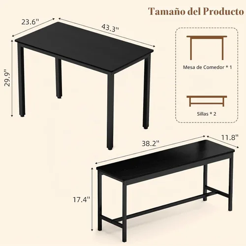 Vista 2 de Rovibek Juego de 4 sillas de mesa de comedor para 4, mesa de cocina moderna que ahorra espacio con 2 bancos y pies ajustables, mesa de desayuno