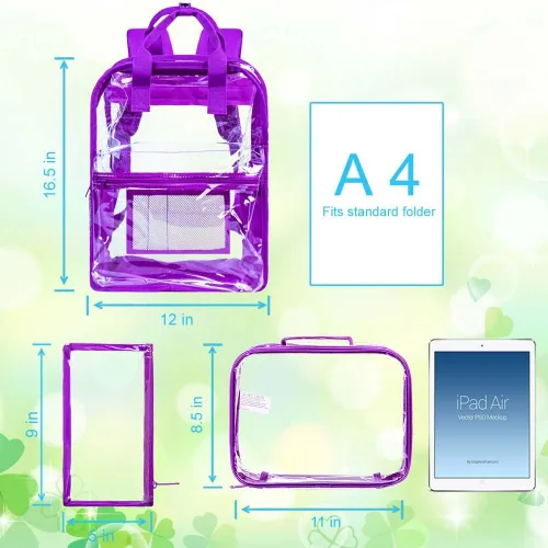Vista 5 de ZLYERT Mochila transparente, resistente bolsa de libros transparente, mochilas grandes de PVC transparente para mujeres y hombres