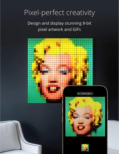 Vista 3 de Panel Maestro Cuadros Twinkly, Panel LED RGB, Incluye 1 Panel Principal y Fuente de Alimentación USB-C, Compatible con HomeKit, Alexa y Google Home