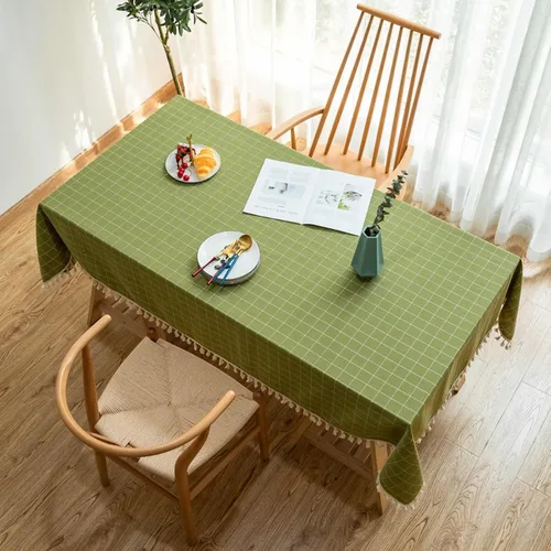 Vista 11 de Black Dining Table Cover, 35 x 35 inch, Square, Cotton Linen Embroidery Small Plaid Party Table Cloths
