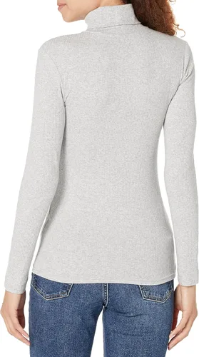 Vista 3 de Tienda Essentials Camiseta de cuello alto de punto acanalado de manga larga para mujer (disponible en tallas grandes), paquete de 2