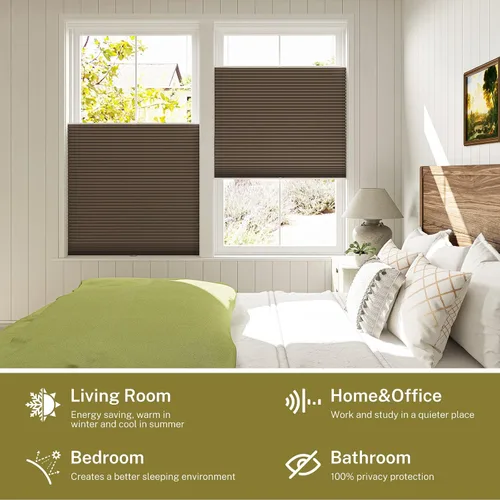 Vista 2 de Persianas celulares opacas con diseño de panal de abeja, persianas inalámbricas para ventanas de oscurecimiento de habitación, fácil de instalar