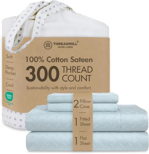 Vista 64 de Threadmill Juego de sábanas de algodón Twin Sábanas 100% algodón para cama tamaño Twin Juego de sábanas de satén jacquard damasco con bolsillo