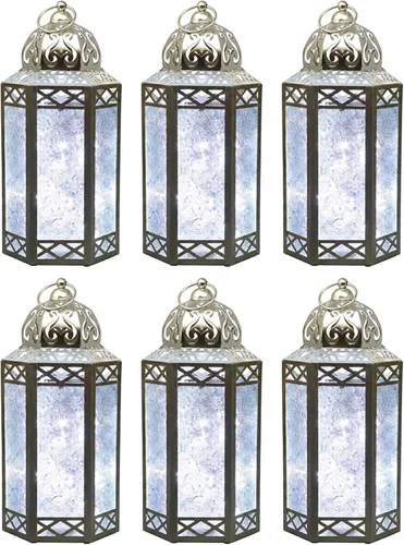 Vista 66 de VELA LANTERNS Juego de 2 portavelas decorativos de LED con luces de hadas de 12" de metal marroquí para colgar o mesa, decoración del hogar