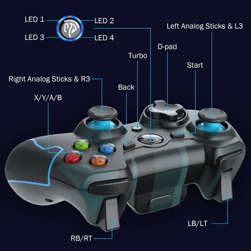 Vista 6 de EasySMX Wireless Gamepad Joystick Controller, 2.4G Gaming Controller for PCPS3AndroidAndroid TV BOX, with Turbo Function, Plug and Play