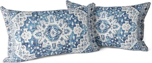 Vista 31 de Snycler Fundas de Almohada Decorativas Bohemias 16x16 pulgadas Juego de 2 Patrón de Alfombra Bohemia de Doble Cara Algodón Suave Funda de Cojín