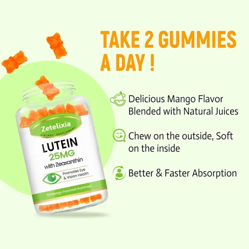 Vista 6 de Gomitas de luteína de 25 mg – Vitaminas para los ojos Luteína y Zeaxantina Suplementos para la salud ocular para adultos, suplemento de gomitas