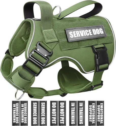 Vista 11 de WINSEE - Chaleco para perro Molle con hebilla de metal, 2 unidades, con 10 parches para mascotas Tactical Dog Harness for Medium Dog, No-pull