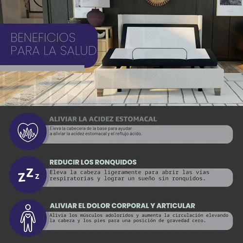 Vista 6 de Blissful Nights Twin XL e3 Base de Marco de Cama Ajustable con Inclinación de Cabeza y Pie, Control Remoto Inalámbrico, Fácil Montaje, Garantía