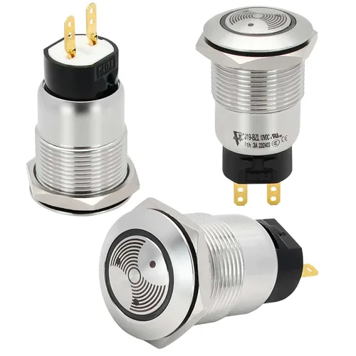 Vista 4 de Luz LED Roja Zumbador 12V 19mm Luz de Alarma Indicador Lámpara de Señal Piloto de Acero Inoxidable 0.75" Agujero de Montaje con Sonido de 85dB