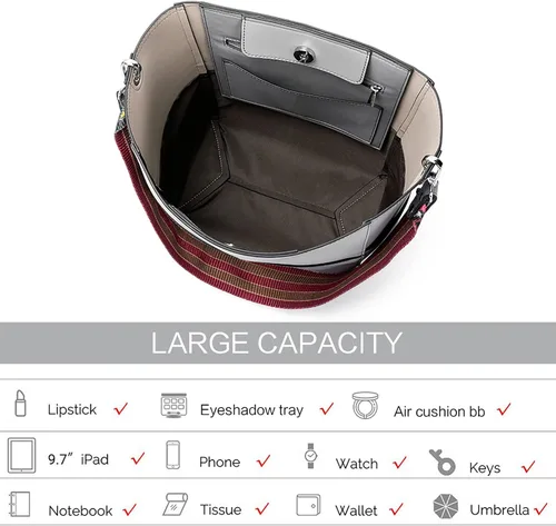 Vista 5 de BROMEN Bolsa Hobo para mujer, diseñada con cuero vegano, de hombro, bandolera