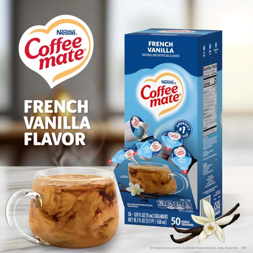 Vista 2 de Nestle Coffee mate Crema para café de sabor French Vanilla, crema líquida en envase individual, sin lácteos, sin refrigeración, 0.375 fl oz