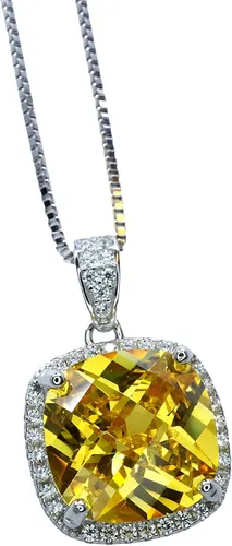 Vista 3 de Collar de diamantes amarillos creados cuadrados grandes - Colgante de diamante de moissanita amarilla de 5 quilates de plata esterlina de 18