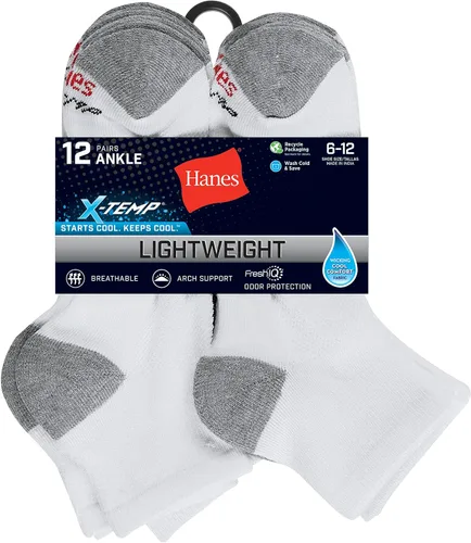 Vista 4 de Hanes mens Hanes Men's Socks, X-temp Lightweight Socks, Crew and Ankle, 12-pack
