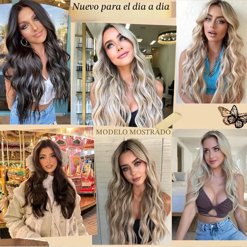 Vista 6 de Pelucas onduladas de color marrón oscuro para mujer, 26 pulgadas, parte