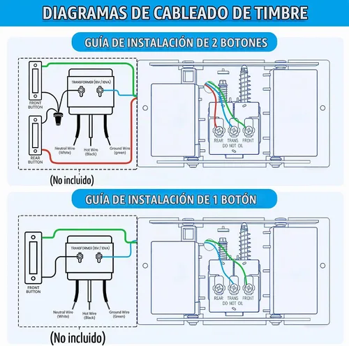 Vista 3 de Timbre de puerta con cable, 16 V 10 VA campana de puerta delantera y trasera, estilo clásico